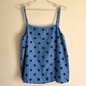 Mango MNG Blue Denim Polka Dot Tank Top Camisole Sz 8